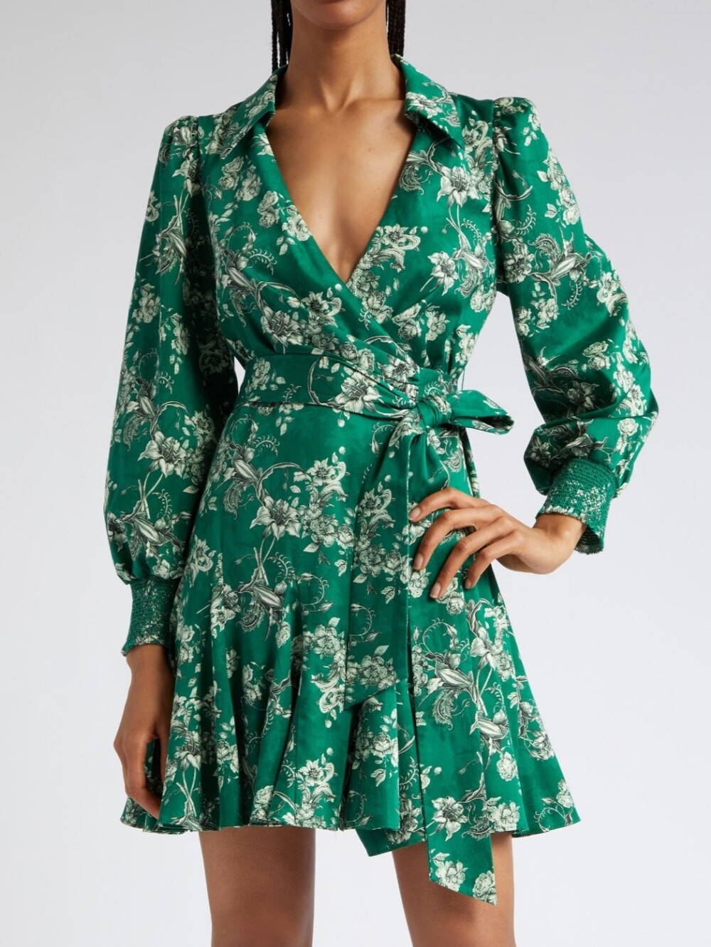 Alice & Olivia Alisa Floral Print Long Sleeve Wrap Dress In Central Park